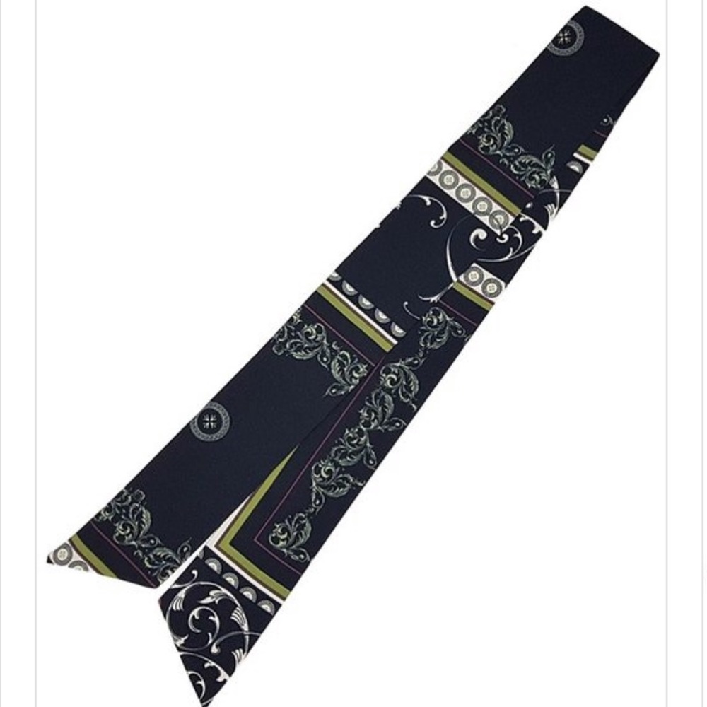 Navy Blue & Green Floral Filigree Head/Neck Scarf